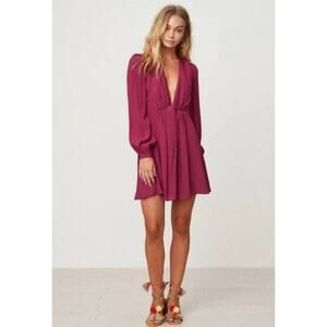 Lovers + Friends Windy Beach Mini Dress Fuchsia Plunge Back Zip Size S Small
